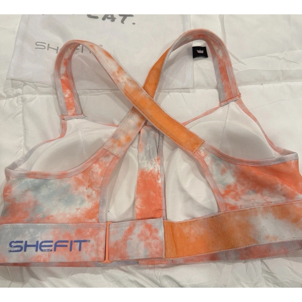 Shefit Women Sports Bra 2 Luxe Orange Tie Dye Wireless Strap Adjustable Wash Bag - Picture 2 of 3